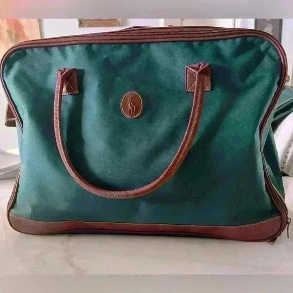 Vintage Ralph Lauren Fragrances carry on bag green with brown trim. Never used. - Picture 2 of 12